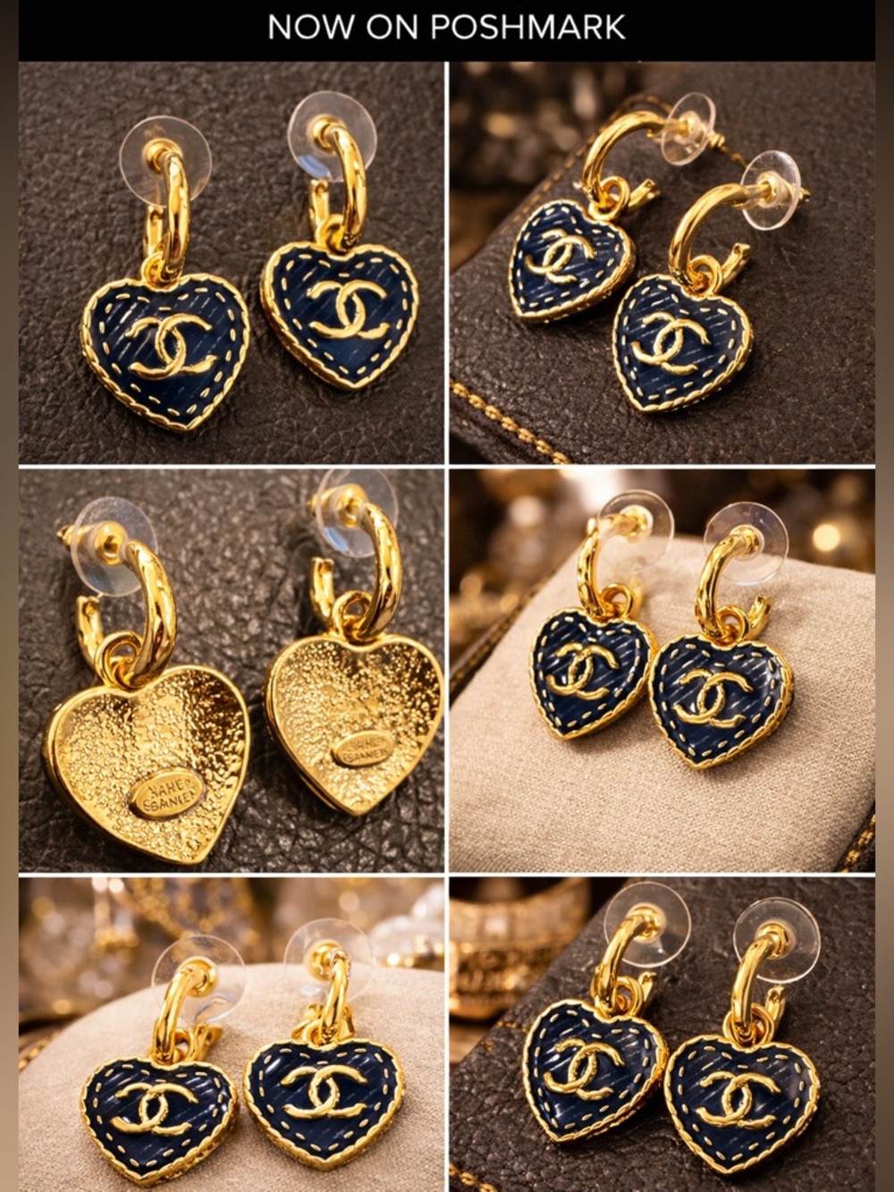 Chanel Heart CC Drop Earrings | Navy Enamel Gold Tone | New Statement Signed